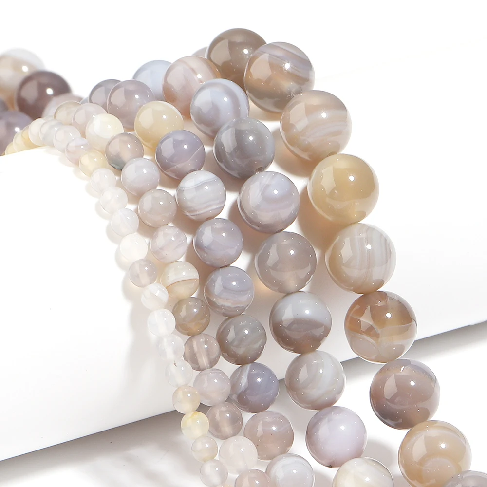 1strand/lot 4/6/8/10/12mm Gray Stripe Agate Natural Stone Beads Round Loose Spacer Bead For Jewelry Making DIY Necklace Bracelet