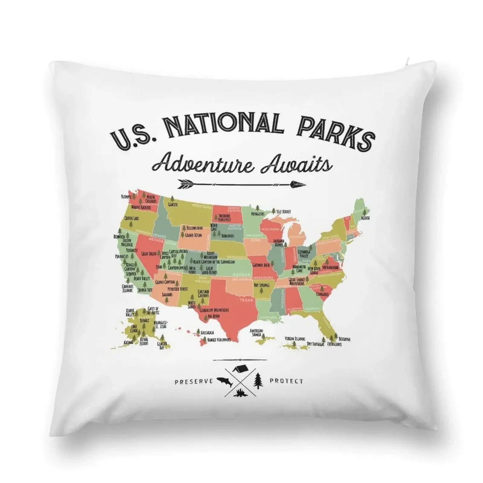 National Park Map Vintage T Shirt - All 63 National Parks Gifts T-shirt Men Women Kids Throw Pillow Anime pillow