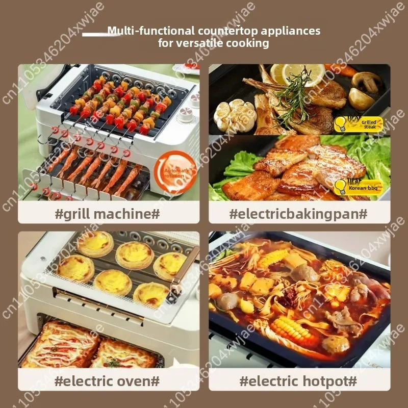 Auto Rotate Electric BBQ Grill Smokeless Indoor Barbecue Roaster Home Multifunctional Meat Skewer Cooking Pan