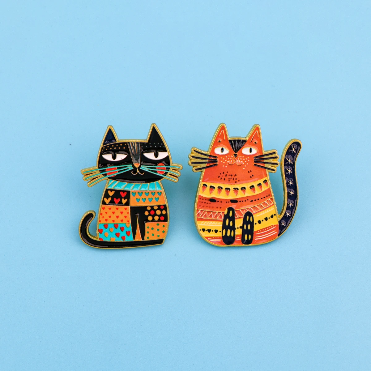 2pcs Abstract Cat Enamel Pin Cartoon Brooch For Coat Cute Brooches Collar Lapel Pins Metal Badges Jewelry Gift for Friends