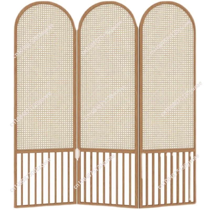 

French rattan solid wood screen partition folding mobile customization simple modern restaurant tea room folding screen home