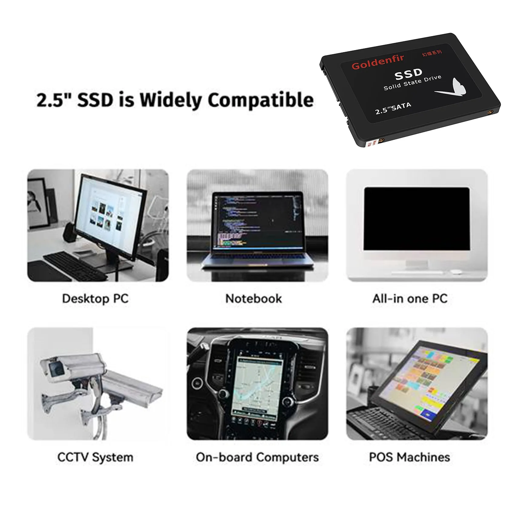 

New!Goldenfir SSD SSD 2.5 Inch SATAIII Built-In Solid State Drive For Server Desktop Laptop Universal Black