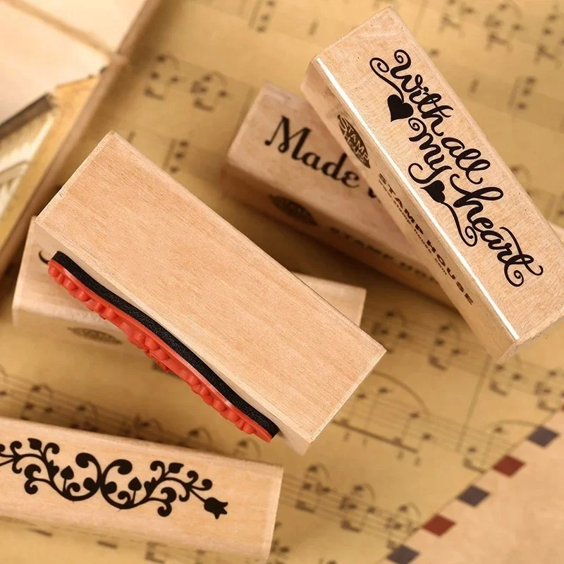 1Pc Vintage Strip Wooden Rubber Stamp Kids DIY Handmade Scrapbook Photo Album Students Stamps Arts Crafts Gifts