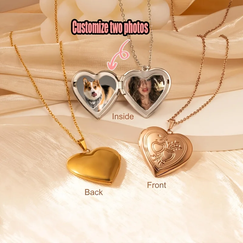Custom 1/2 Photo Necklace Heart-Shaped Necklace Customized Picture Commemorate Locket Personalized Souvenir Gift for Loved Ones