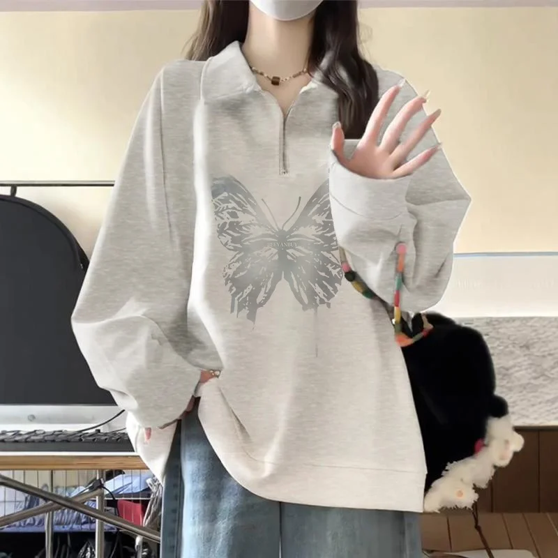 

Large Size Collar Hoodie Women's Spring Autumn 2024 New Trend Half Zip Design Sensation INS Capless Jacket Outerwear