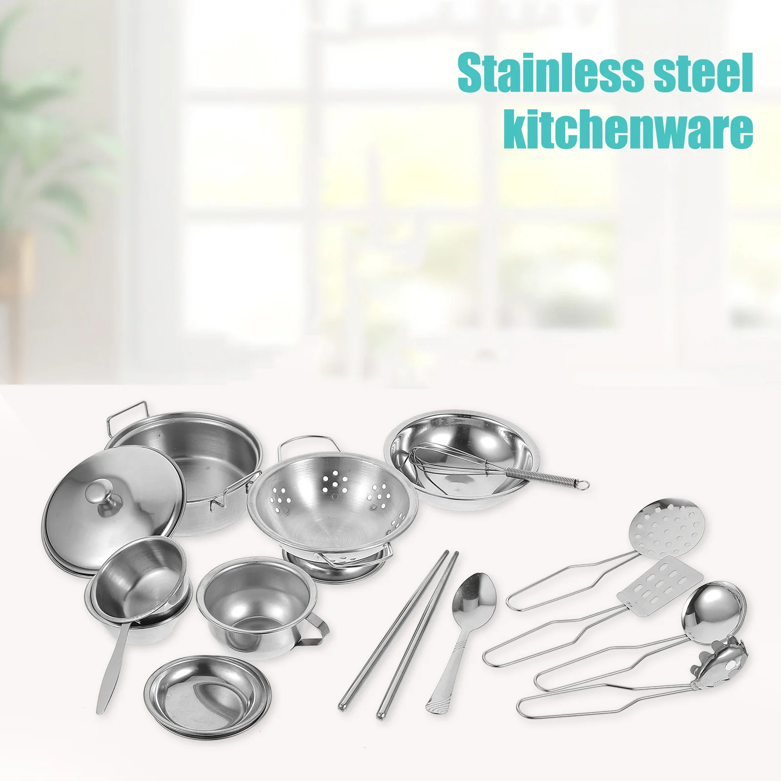 1 conjunto crianças brinquedo de cozinha utensílios de cozinha de aço inoxidável e talheres para crianças cozinha fingir brinquedo