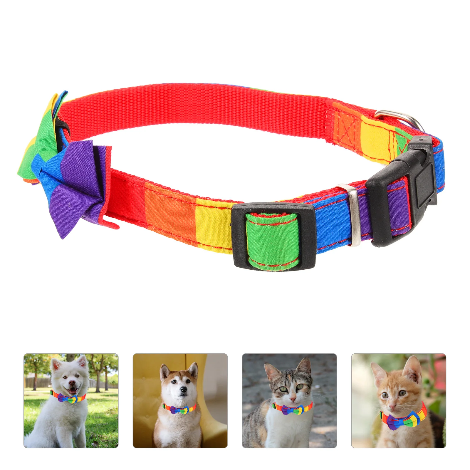 

Rainbow Bow Tie Collar Cats Kitten Adjustable S 1 5cm Wide Pet Necklace Stylish Delicate Design Daily Wear Parties Christmas