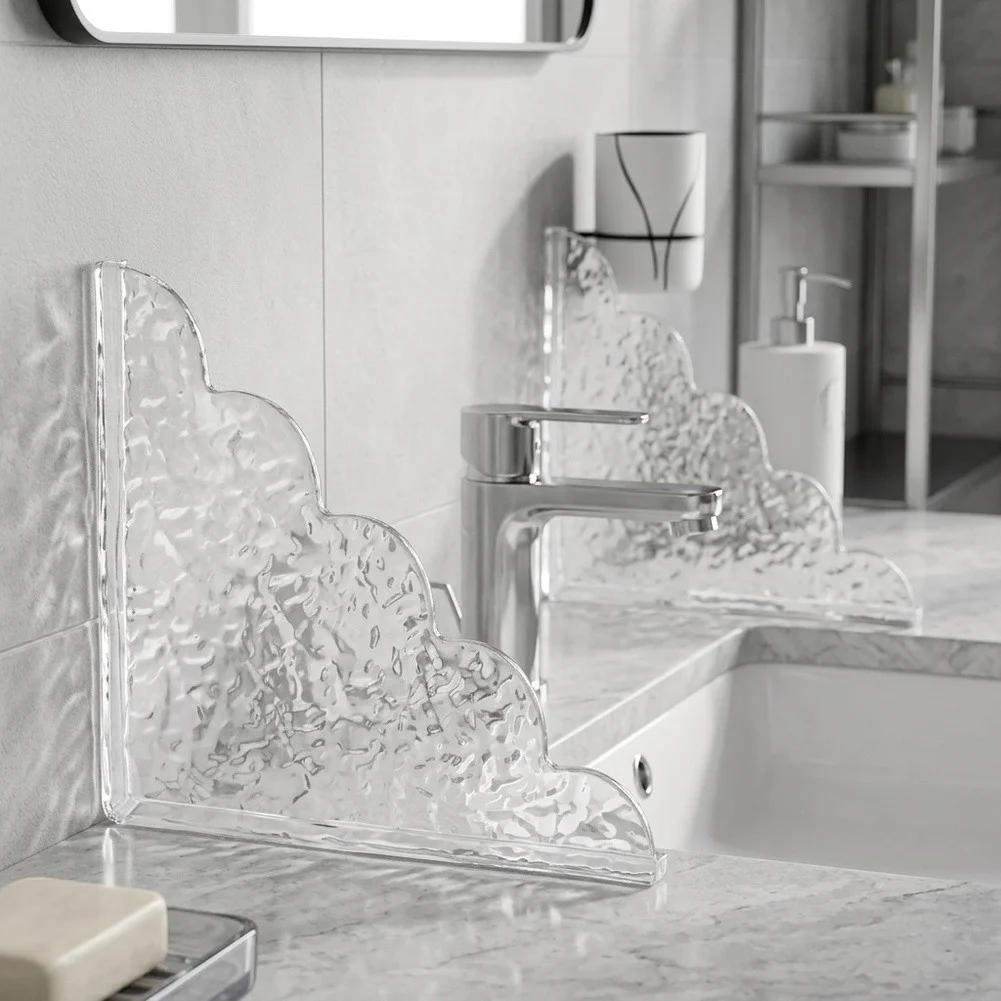 Waterproof Shower Spatter Guard 22x19cm 2 Piece Set Self-Stick Corner Protector for Acrylic Shower Enclosures and Tubs