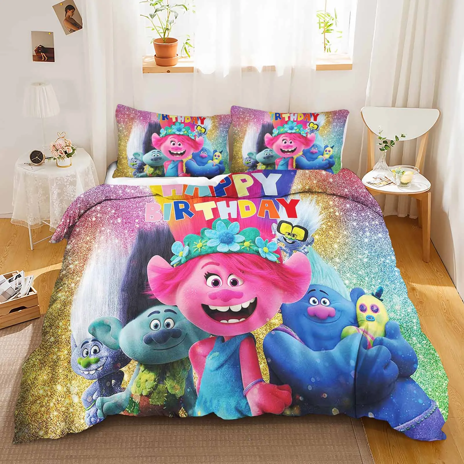 

Trolls Printed Polyester Children 3D Children'S King Size Bedding Duvet Cover Set Cute Printed Cartoon Quilt Cover Home