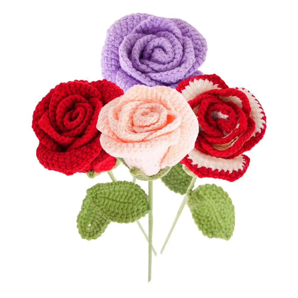 

1PC Handmade Crochet Rose,Flower Knitted Rose Bouquet,Dining Table Wedding Home Decor,Gift for Women Teacher Mom Friend