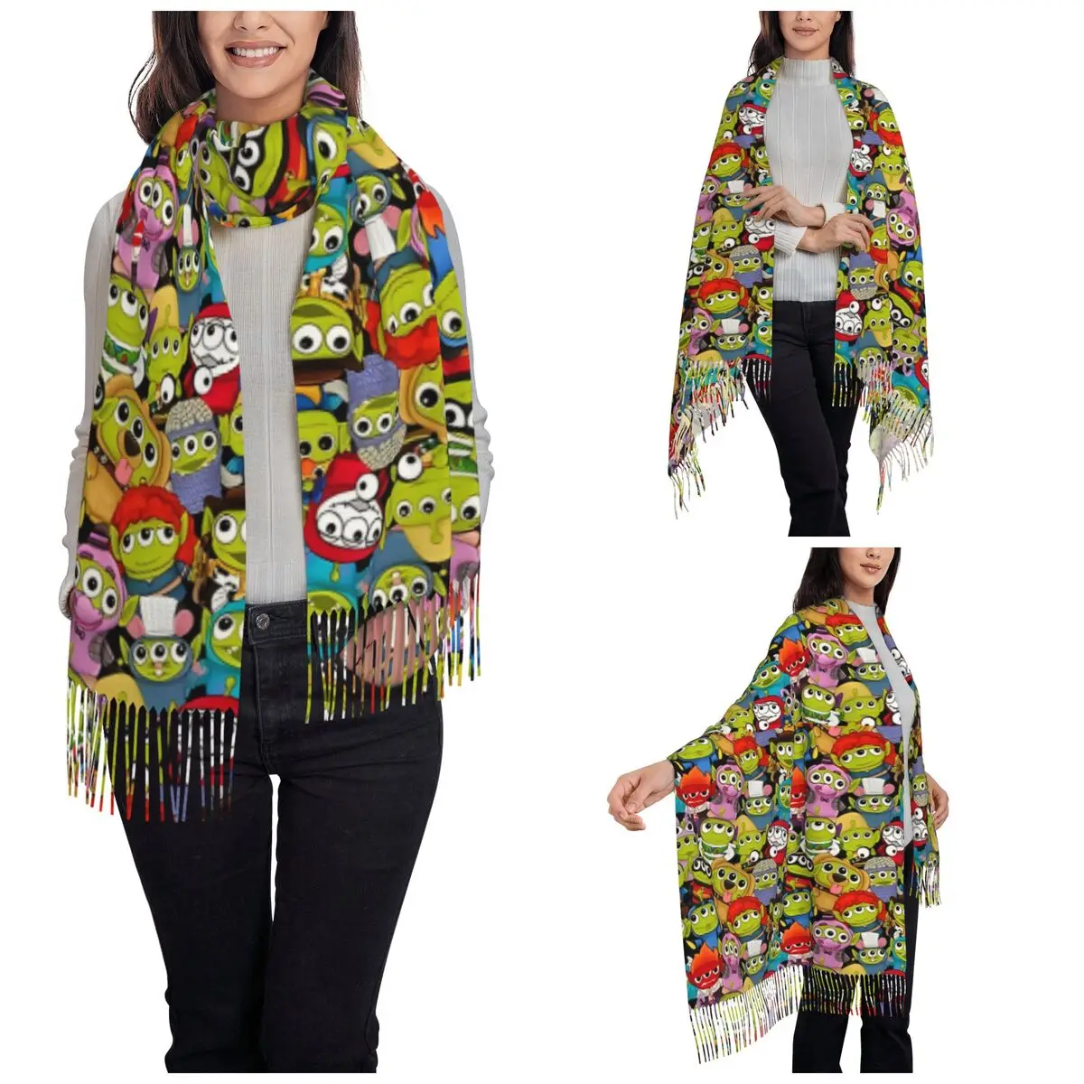 Toy Story Alien Little Green Men Remix Scarf for Womens Winter Fall Pashmina Shawls and Wrap Large Scarves with Tassel