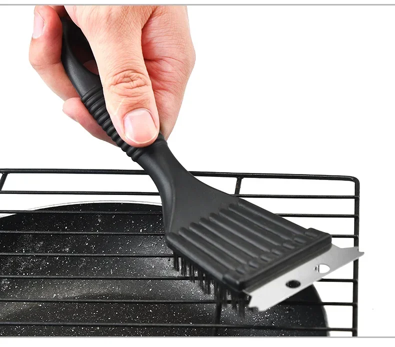 BBQ Grill Brush Steel Wire Bristles Stain Cleaning Shovel Brushes Durable Cooking Tool for Outdoor Home BBQ Kit Accessories