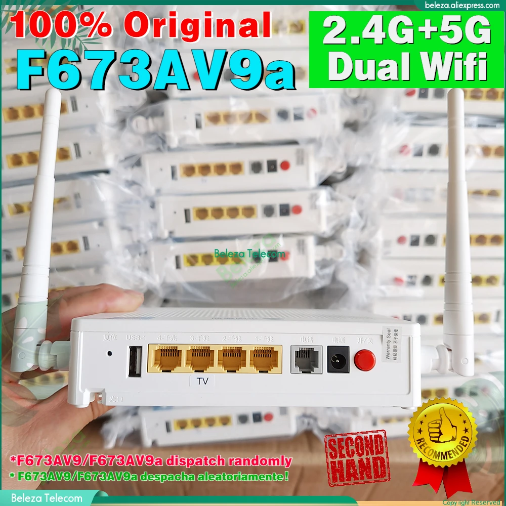 100% original ONU 2.4/5G ONU F673AV9a Dual Band 5G Wifi used second-hand Ont ONT Gpon without power modem FTTH