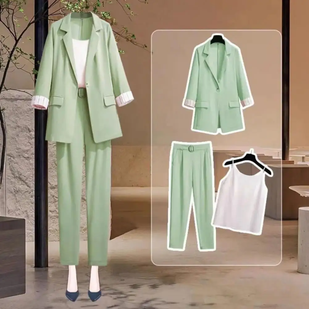 Roupa formal feminina de negócios, blazer solto com cintura elástica, calça, conjunto de colete, gola virada para baixo, roupa para senhora de