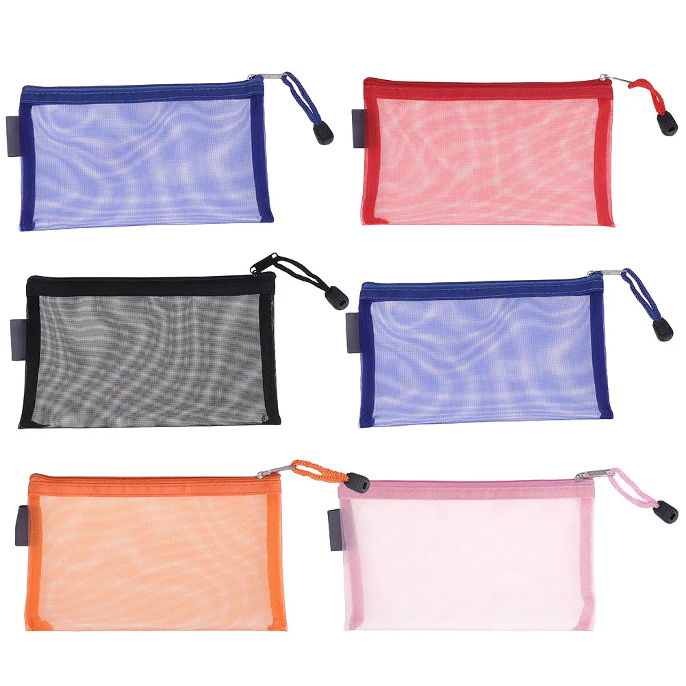6Pcs Slim Portable Nylon Zipper Pencil Case Multipurpose Bag for School Supplies Cosmetics Travel Office Coins Cards Keys