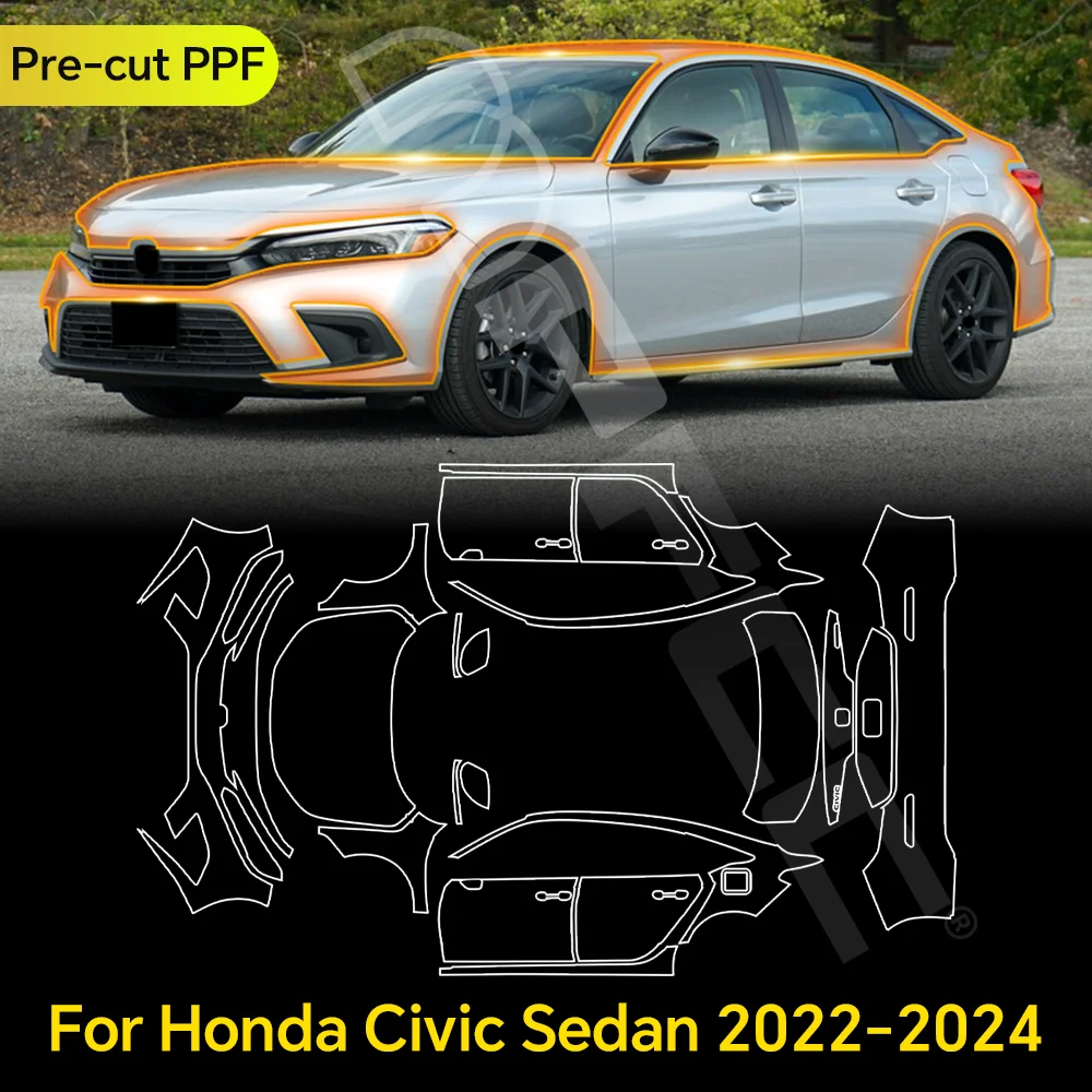 

For Honda Civic Sedan 2022-2024 TPU Paint Protection Film Clear Bra Pre-cut PPF Car Body Anti-Scratch Resistant Self-adhesive