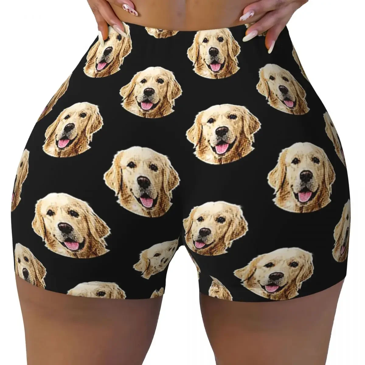 Custom Funny Golden Retriever Face Portrait Women Gym Workout Running Shorts Athletic Volleyball Biker Yoga Shorts