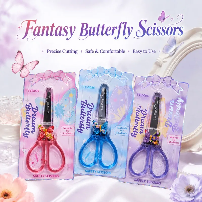 Cartoon Butterfly Scissors Portable Stainless Steel Craft Shears for Students Kids DIY Paper Cutting Home Office Journaling