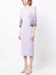 HIGH STREET Newest Fashion 2026 S/S Designer Vestido Women's Half Sleeve Stunning Beaded Midi Dress