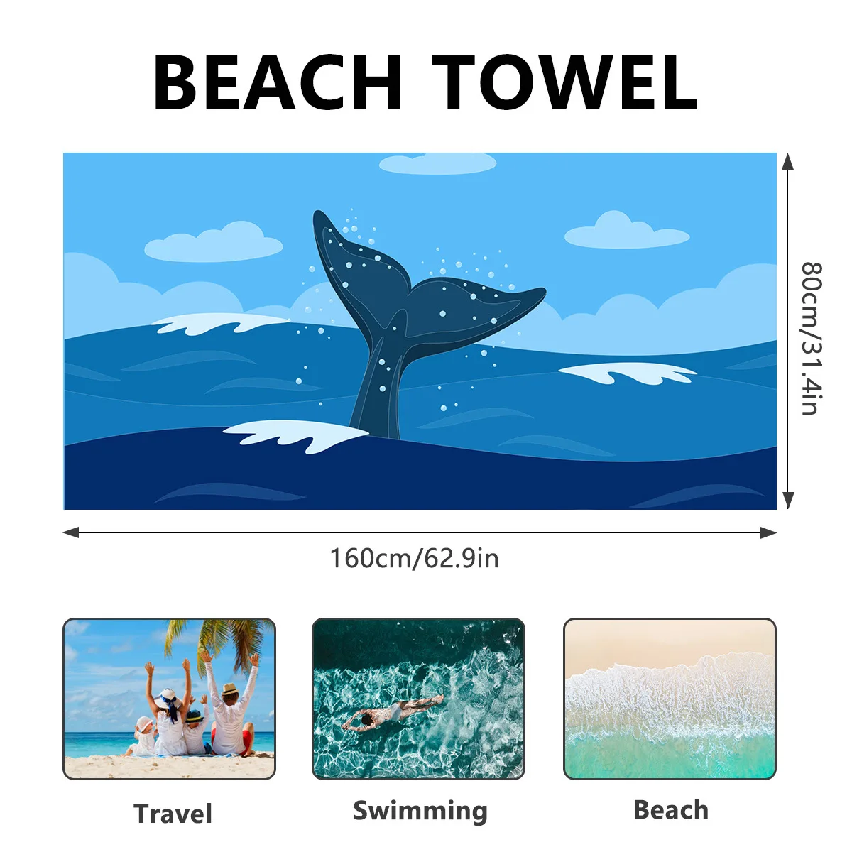 

Dark Ocean Beach Towel Microfiber Oversize Extra Large Quick Drying Quick Fast Dry Sand Free 80x160cm Proof Pool Towel