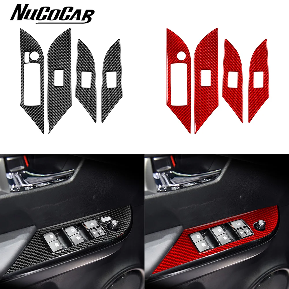 For Toyota Hilux 2015-2021 Carbon Fiber Window Glass Lift Switch Panel Trim Cover Car Interior Accessories Decorative Stickers