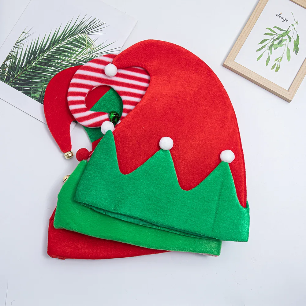 New Creative Ball Stripe Xmas Cap Christmas Xmas Soft Red Santa Elf Hat Party Supplies Winter Outdoor Christmas Hat