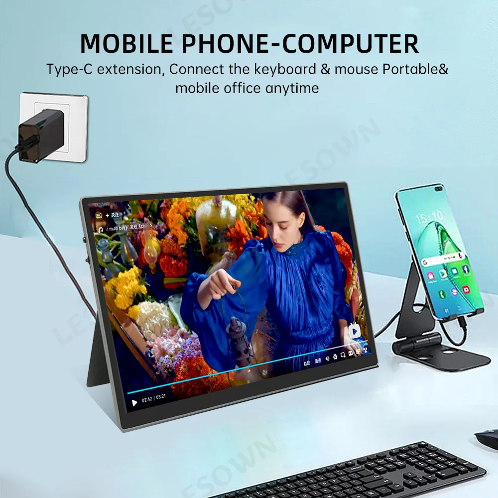 LESOWN 10.5 Inch Compact Business Display 2K Resolution Travel Monitor Instant Connection for Remote Work Setup