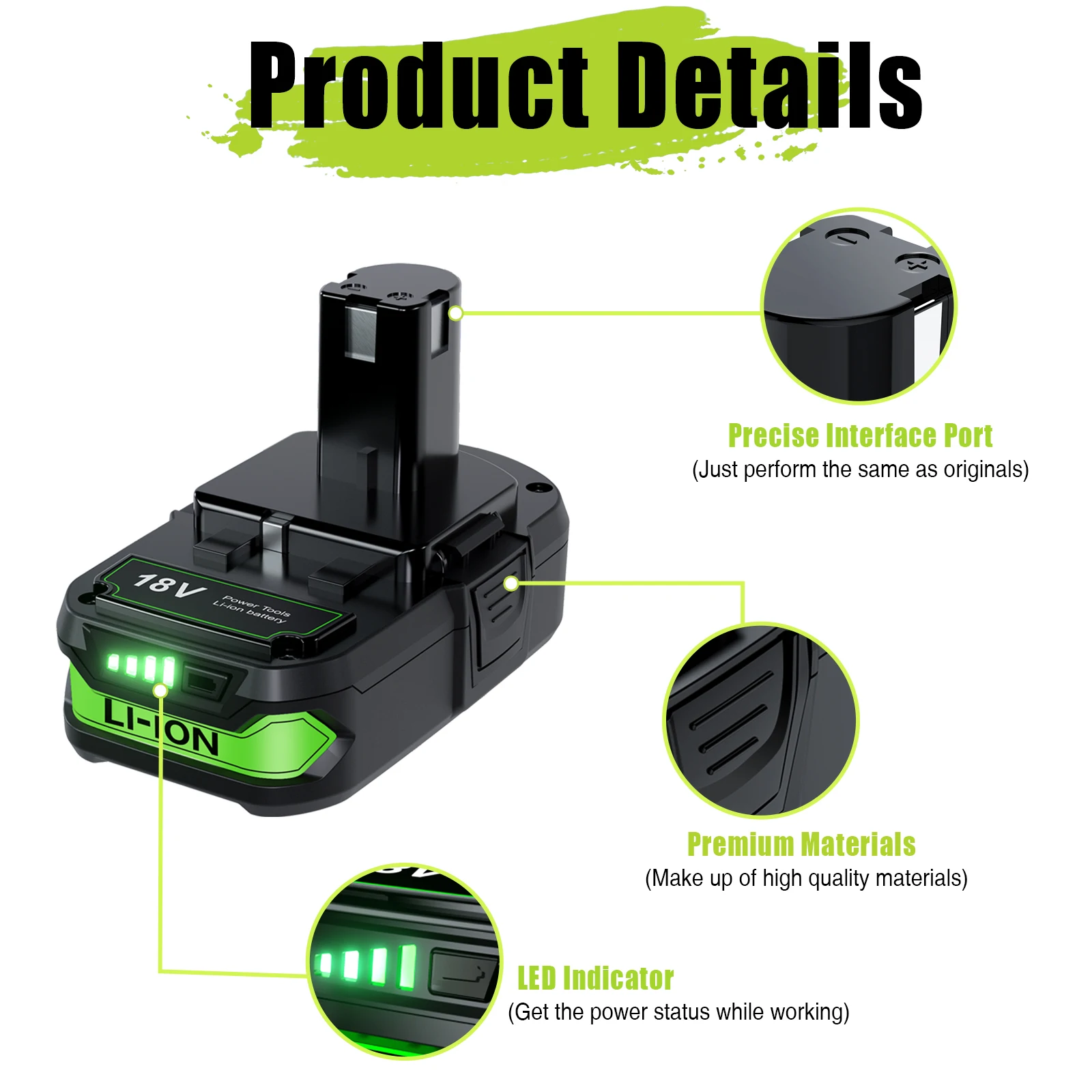 Ryobi용 18V 리튬 배터리, 교체용 전지, 18v, P108 P102 P103 P104 P105 P109 BPL1820 RB18L50 RB18L40