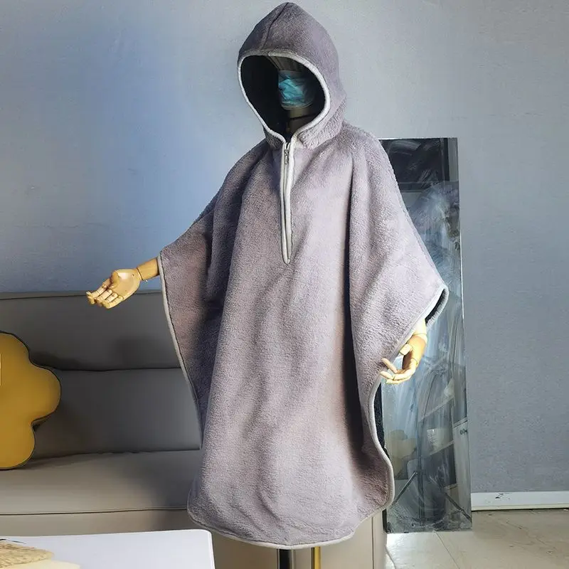 Fluffy Fleece Wearable Blanket Hoodie For Adults Cozy Warm Oversized Long Sleeve Loungewear With Zipper Home Bedroom Relaxing
