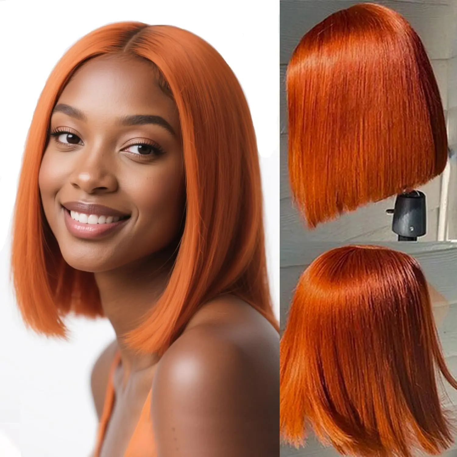 

350 Ginger Bob Lace Front Wigs Human Hair 13x4 HD Lace Frontal Straight Bob Orange Ginger Wig Pre Plucked With Baby Hair