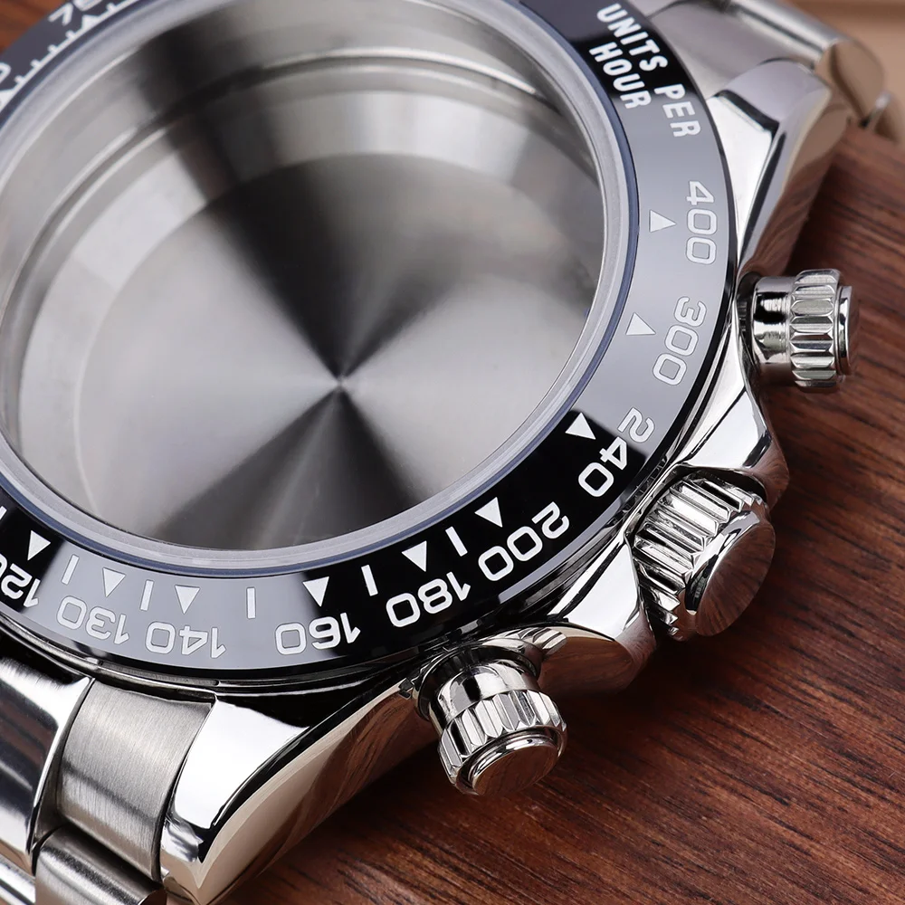 

39mm VK63 Case Watch Case Steel Bracelet Sapphire For Daytona Style VK63 Quartz Automatic Movement Slide Buckle Repair Accessory