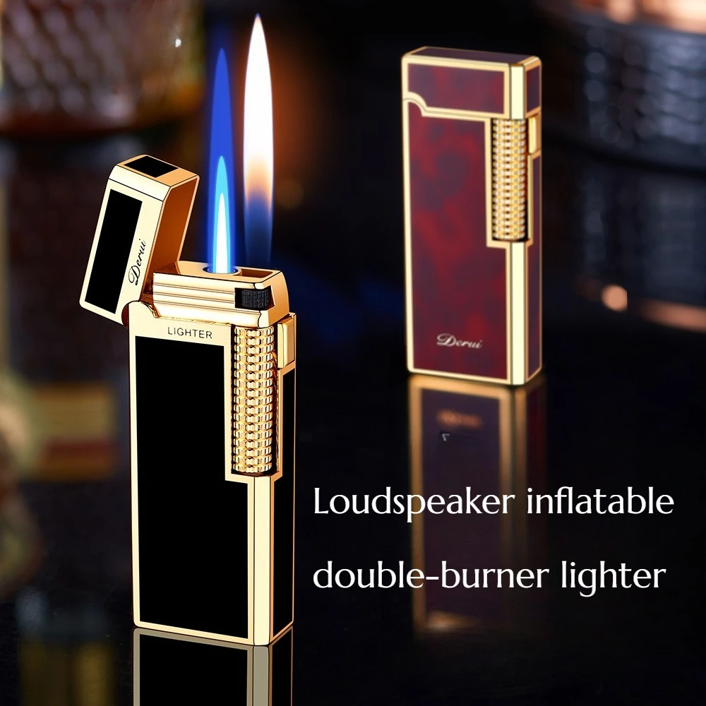 

High-end Narrow Version Langsheng Inflatable Double-flame Lighter Used To Send As A Gift To Side-sliding Grinding Wheel