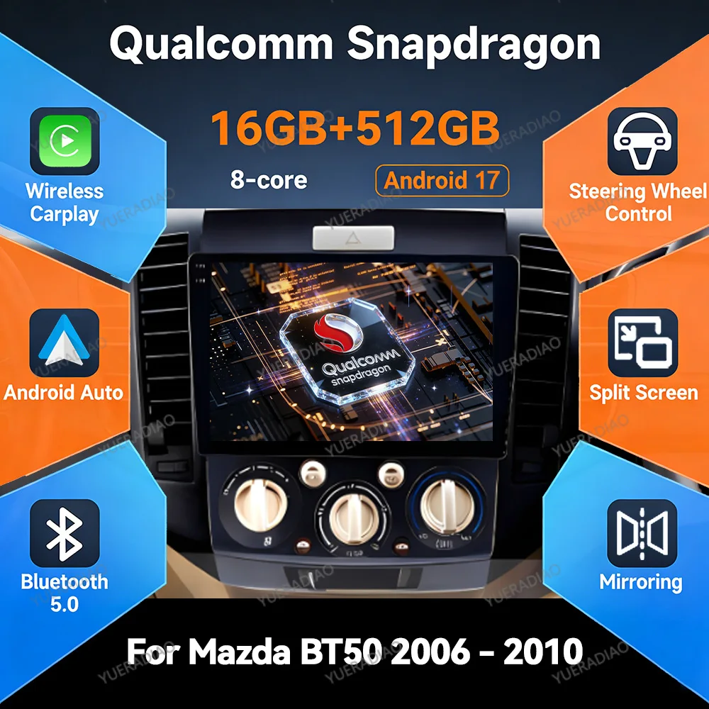 Android 17 Car Radio For Ford Everest Ranger Mazda BT50 BT-50 2006 2007 2008 - 2010 Mirror Link Carplay Multimedia Central DVD
