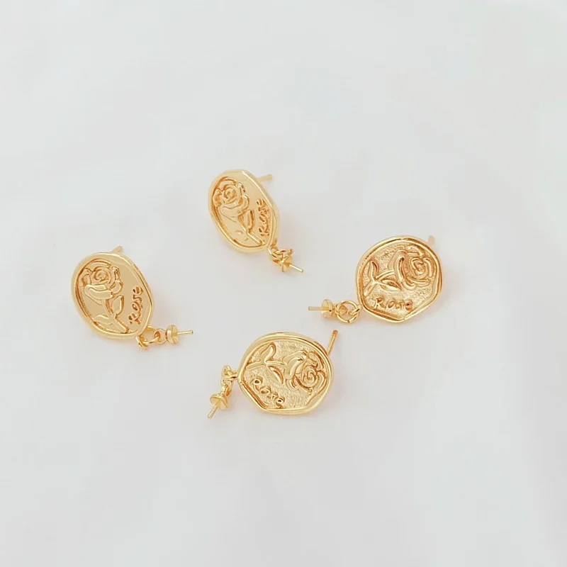 

14K Gold-plated Rose Round Plate with Lid, Hanging Bracket, Ear Needle, DIY Handmade Earrings, Earring Accessories, Materials