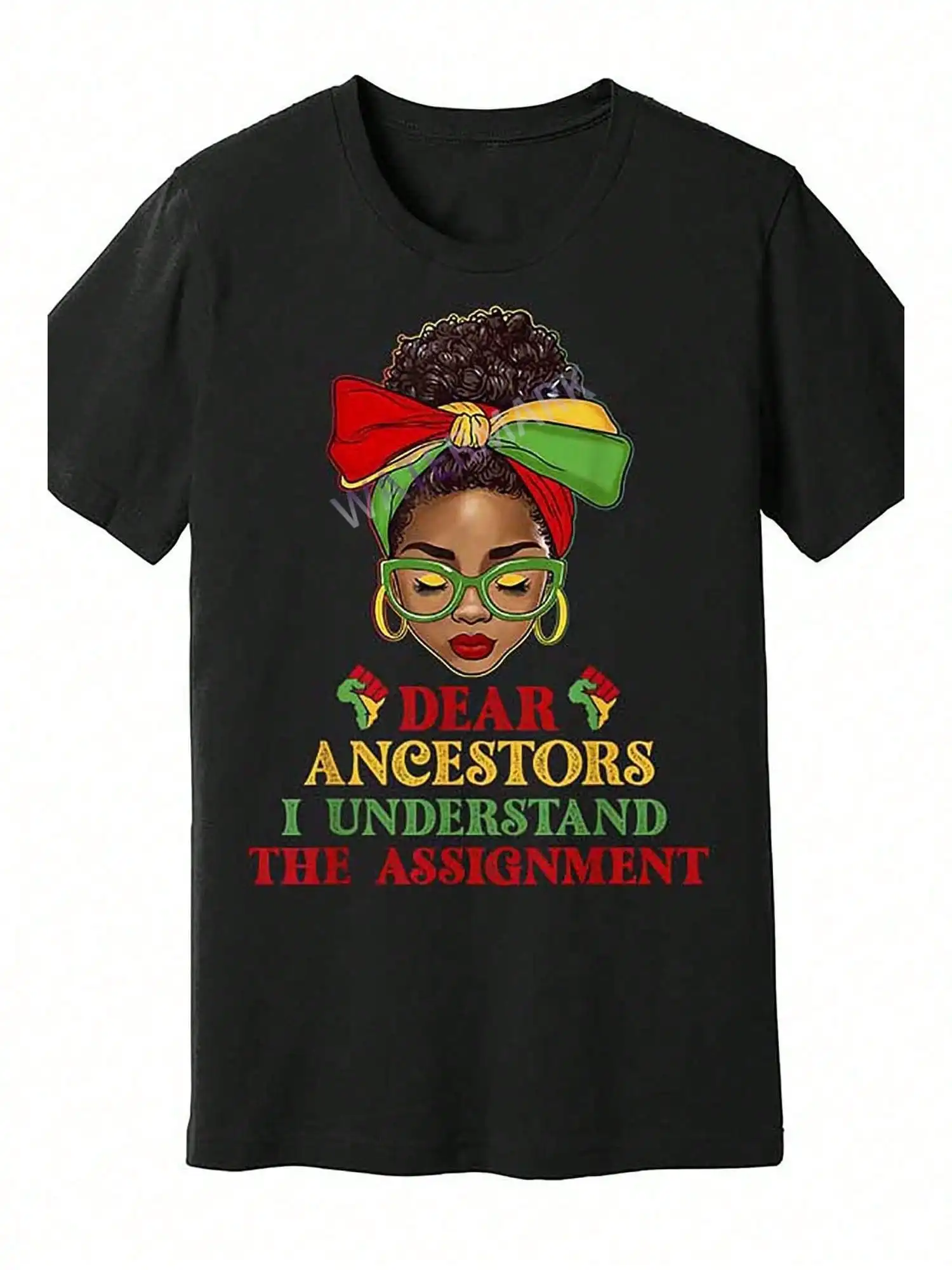 

Футболка с рисунком афро-грязной булочки в стиле Juneteenth 1865 г. — повседневная футболка с круглым вырезом из 100% хлопка с цитатой «Дорогие предок»