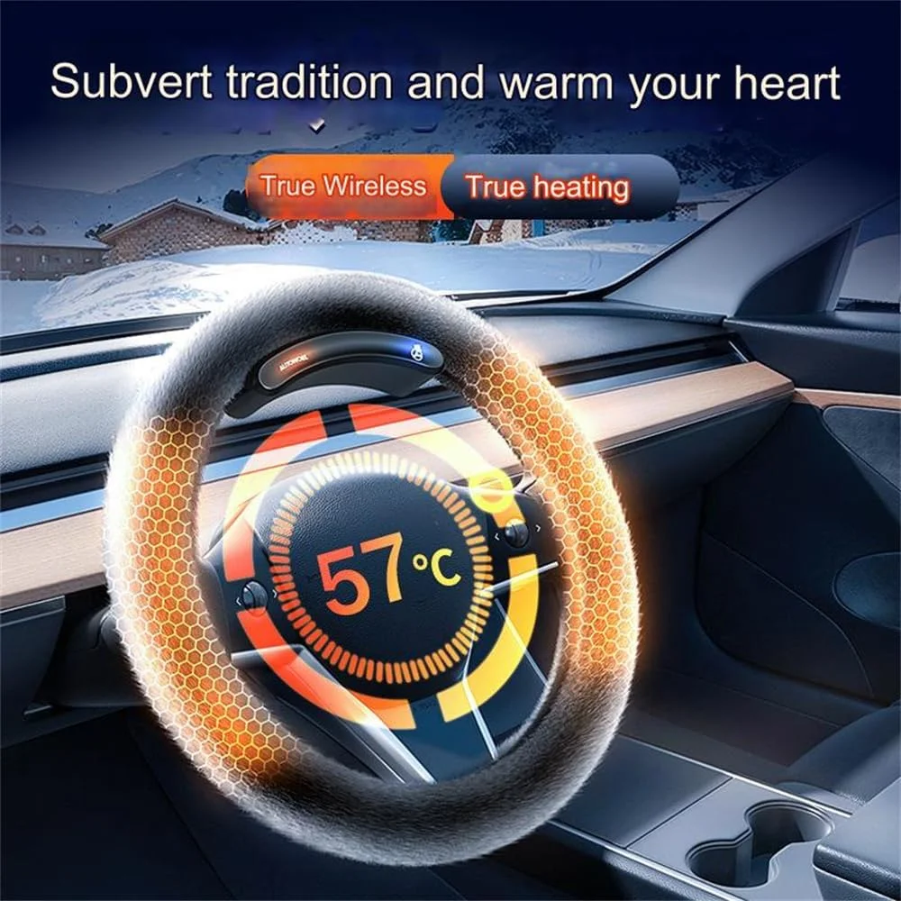 Steering Wheel Cover Graphene Wireless Heated Winter Plush Car Universal Grip Handle Cover Automotive Interior Cars Accessories