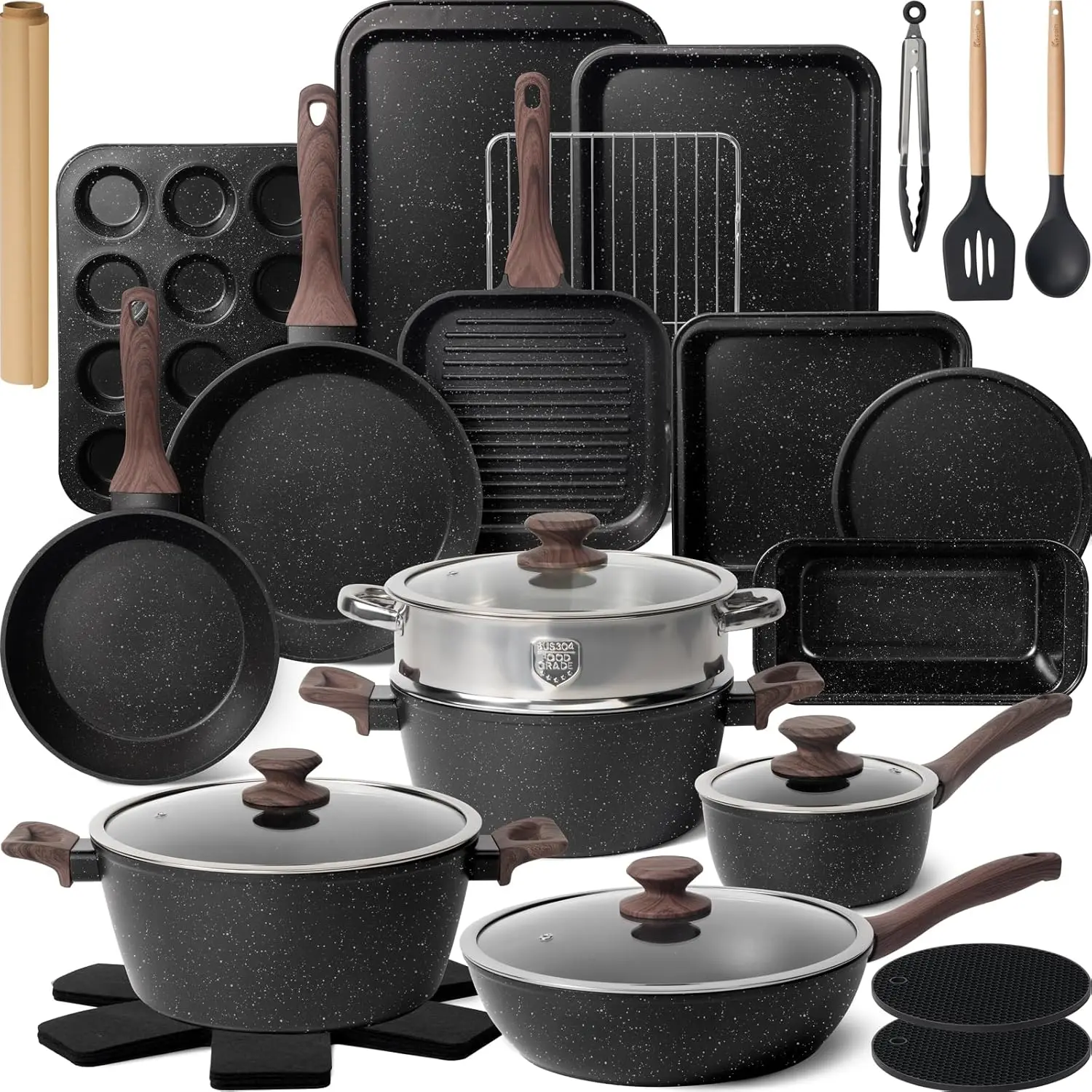 31 Piece Nonstick Pots and Pans Set for comprehensive cooking