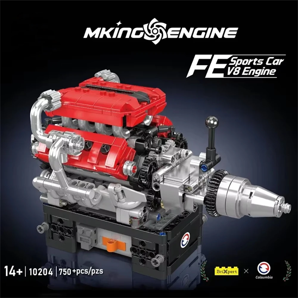 

750PCS Mould King 10204 Technical Toys MOC Mechanical FE Sports Car V8 Engine Building Block Brick Assembly Kit Kids Toys