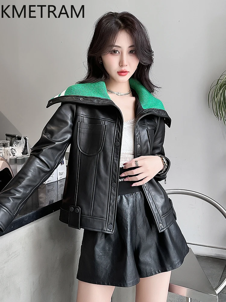 100% Top Layer of Sheepskin Jacket Woman Black Biker Genuine Leather Jackets New in Outerwears Fall Clothes 2025 Women дубленка