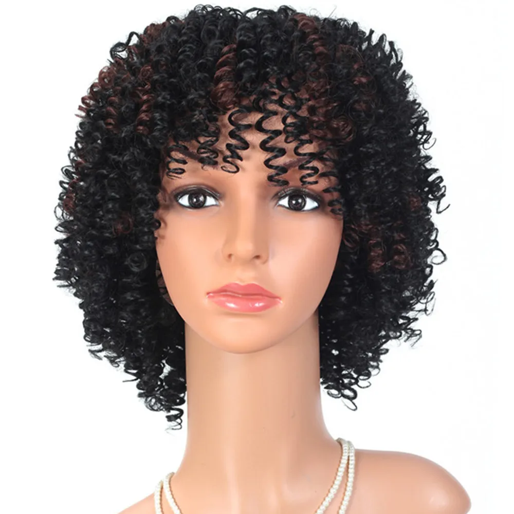 12 นิ้ววิกผมสังเคราะห์ Afro Kinky Curly วิกผมสีดําธรรมชาติผมสั้น Jerry Curl วิกผมสีดําสําหรับผู้หญิง Daily Party คอสเพลย์ใช้