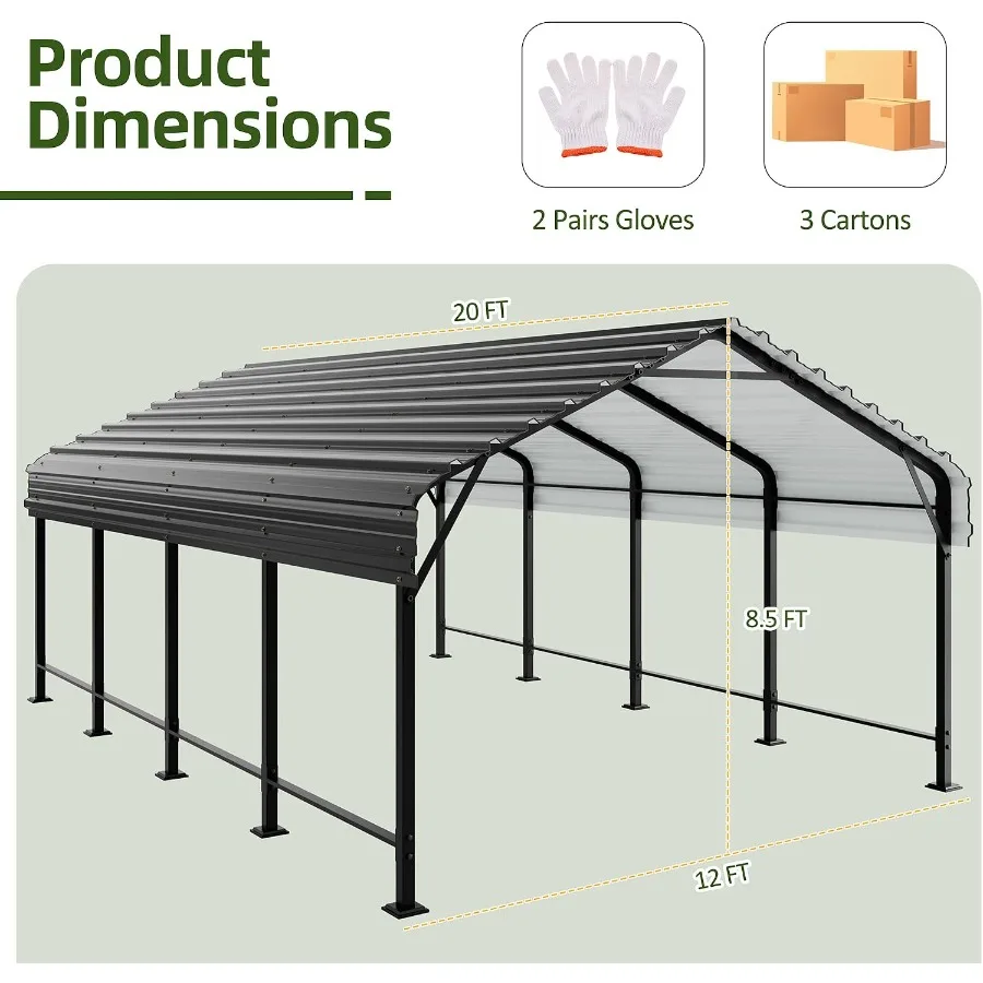 Feet Metal Carport, Oversized Carport Garage with Enhanced Base, Outdoor Galvanized Car Shelter, Heavy Duty Carports Canopy, fo