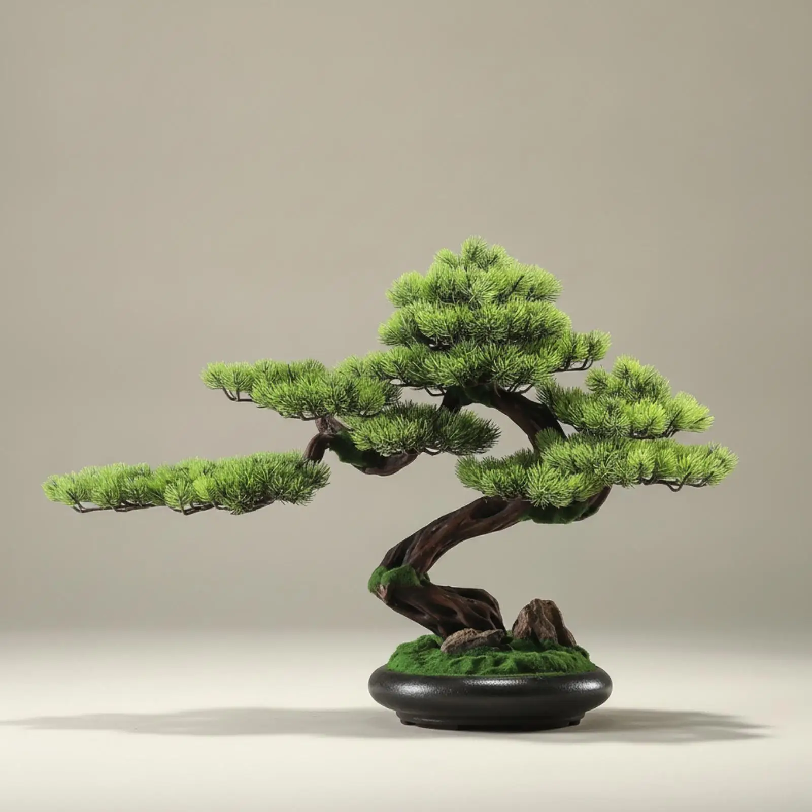 Pine Bonsai Artificial Tree Tabletop Decor with Carved Trunk and Green Foliage for Reading Corner Accent