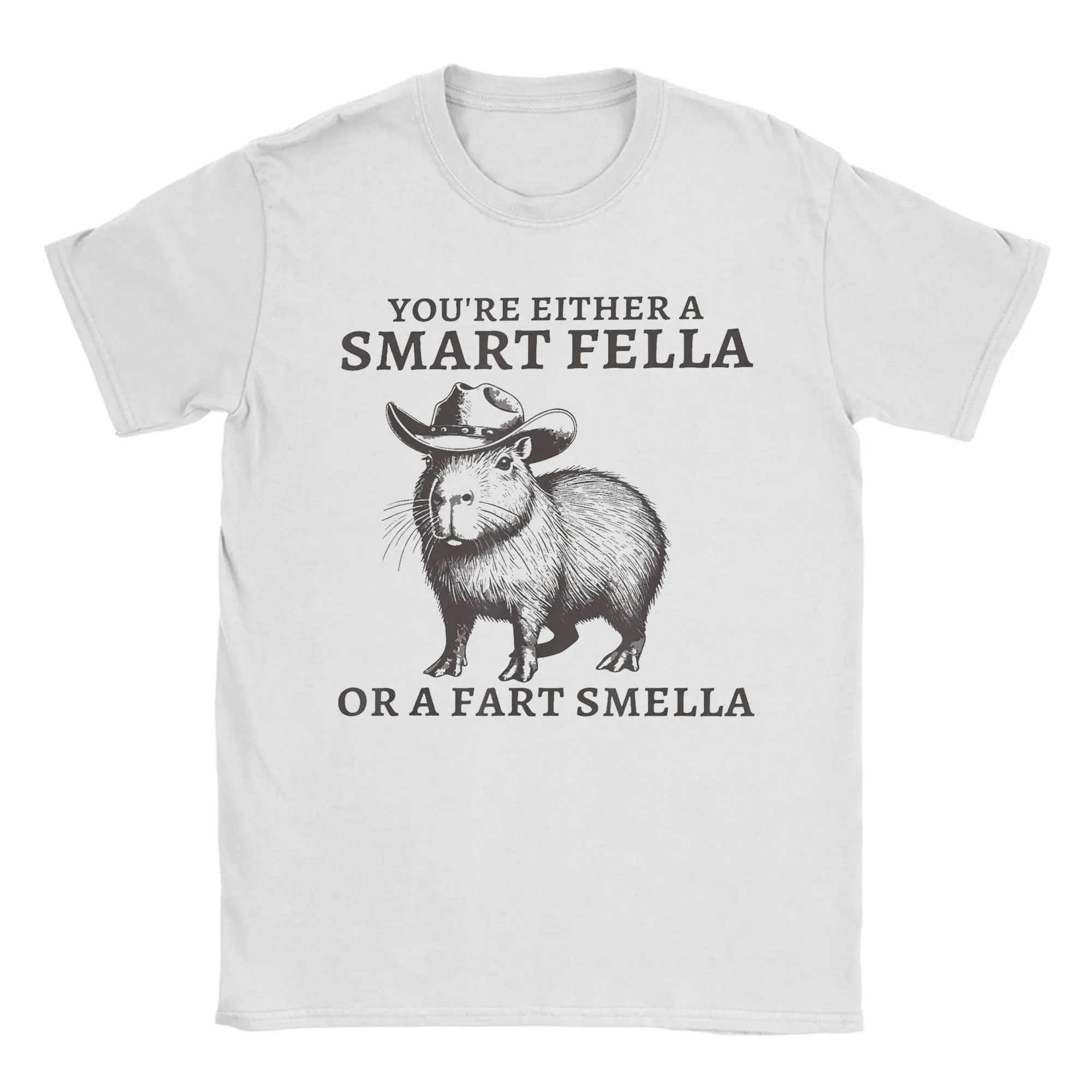 Capybara You're Either A Smart Fella Or A Fart Smella Men T Shirt  Fun Tees Short Sleeve T-Shirt 100% Cotton Plus Size Clothing
