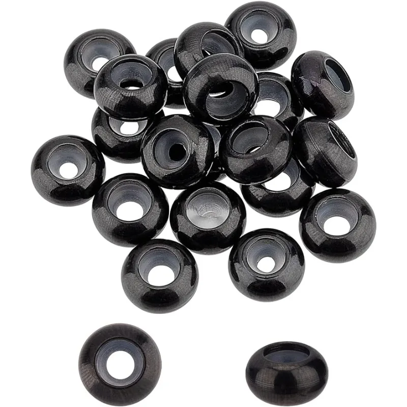 20pcs 6mm Electrophoresis Black Stainless Steel Spacer Beads Slider Beads with Plastic Rondelle Stopper Beads for Jewelry Making