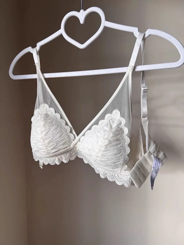 

Кружевной бюстгальтер без косточек, ультратонкий бюстгальтер без косточек с треугольной чашкой, летнее дышащее сексуальное женское белье для небольшой груди, французский чувственный бюстгальтер пуш-ап