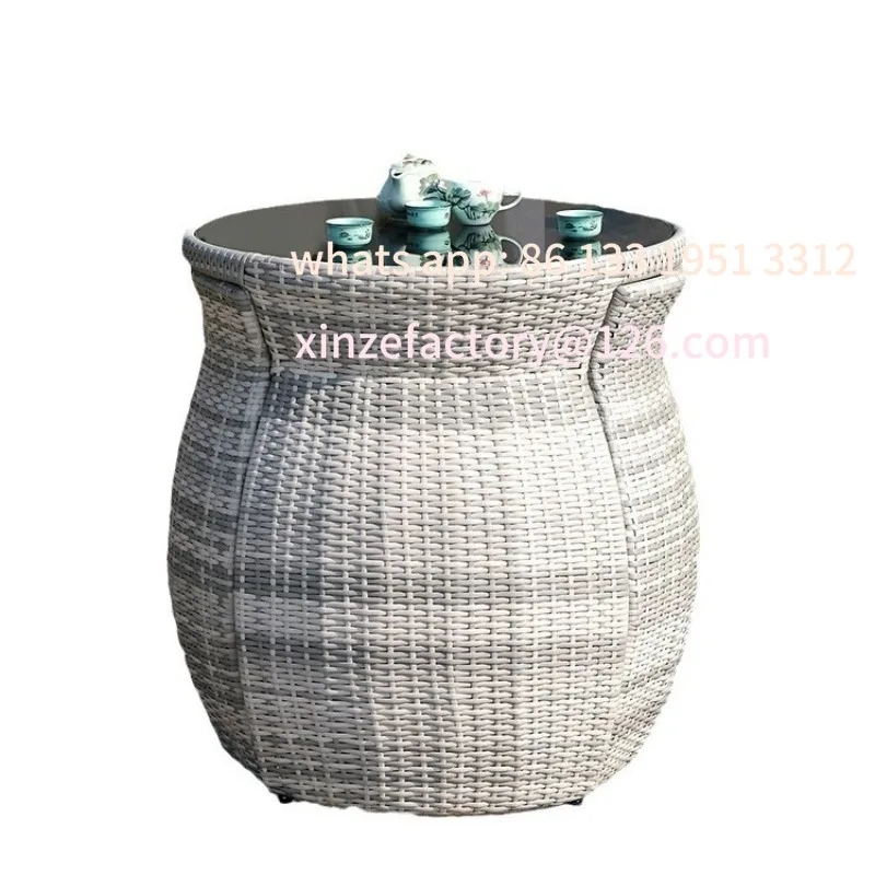 

Balcony small tables and chairs woven rattan chairs tea table three-piece set outdoor outdoor courtyard Internet celebrities sim