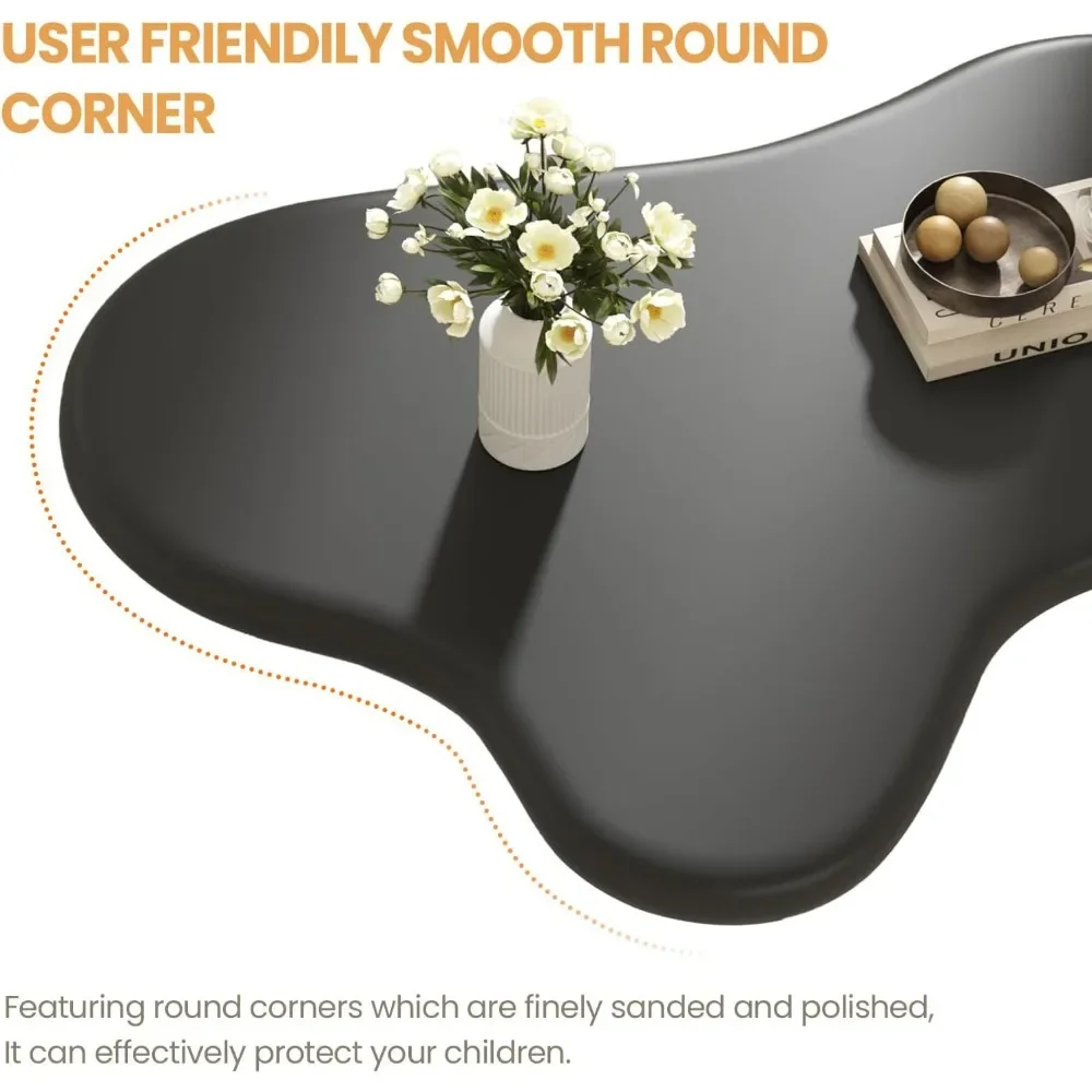 Modern Black Cloud Coffee Table, 47 inch Low Coffee Table with Thicken Round Edge and 4 Legs,Cute Cartoon Irregular Cloud Shape