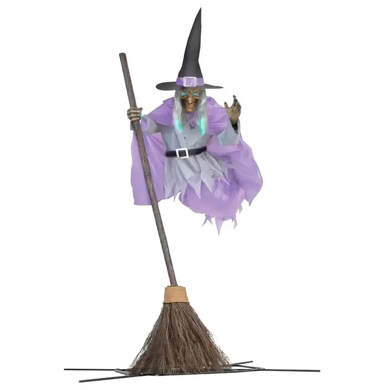 Flying Witch Halloween Decor Spooky Flying Witch Decor with Broom Halloween Decorations Outdoor for Garden Yard Lawn Indoor