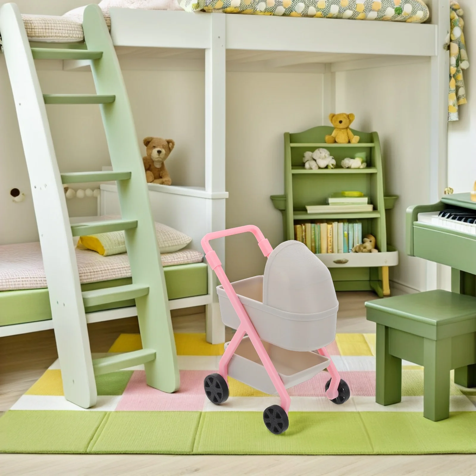 

Miniature Baby Stroller 1:12 Scale Realistic House Decor For Kids Play Pretend Roleplay Activity Stable Plastic Pram