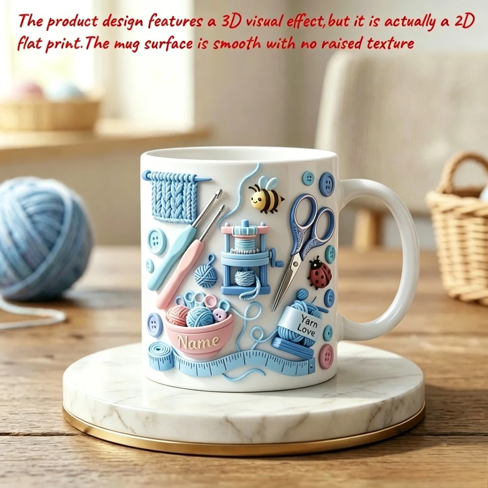 Custom Crochet Lover Personalized Gift 11oz Ceramic Mug 2D Print Reusable Hand Wash Gift for Knitter Sewing DIY